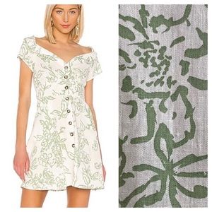 Free People Cream Green Floral Print Linen Blend A Thing Called Love Mini Dress